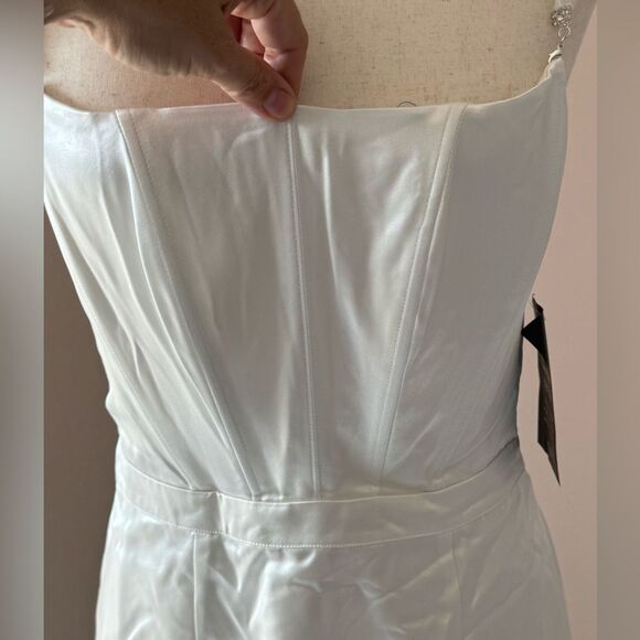NWT RETROFETE Evalina Dress Whitesatin bridal mini with rhinestone straps. Sz M - Picture 11 of 16